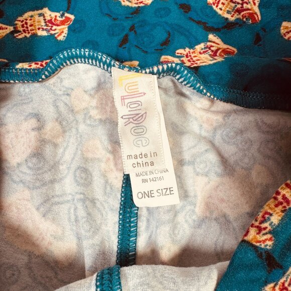 LuLaRoe Goldfish Koi Fish Blue Water Bubbles Black Orange Leggings One Size OS - Picture 3 of 6